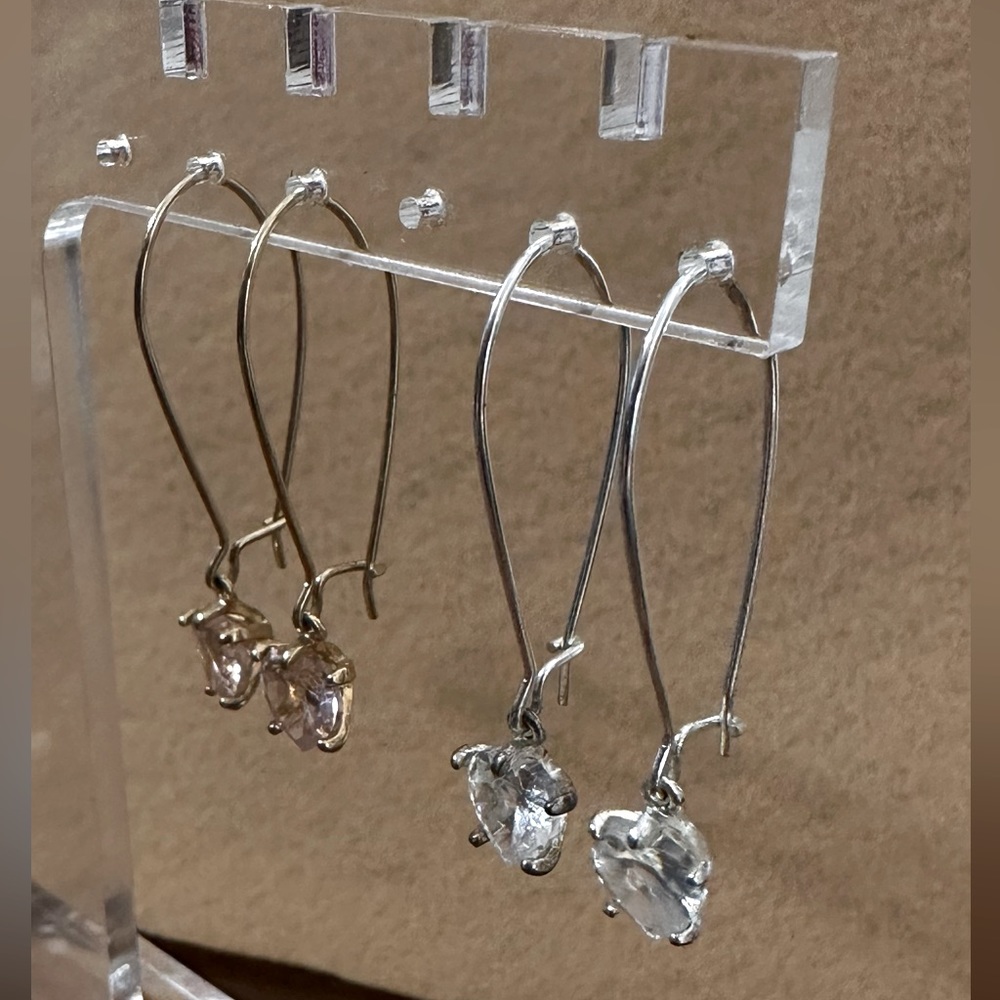 Pink or Clear Stone Large Wire Earrings set of 2